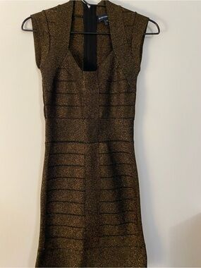 BCBGMAXAZRIA Gold Bandaid Dress